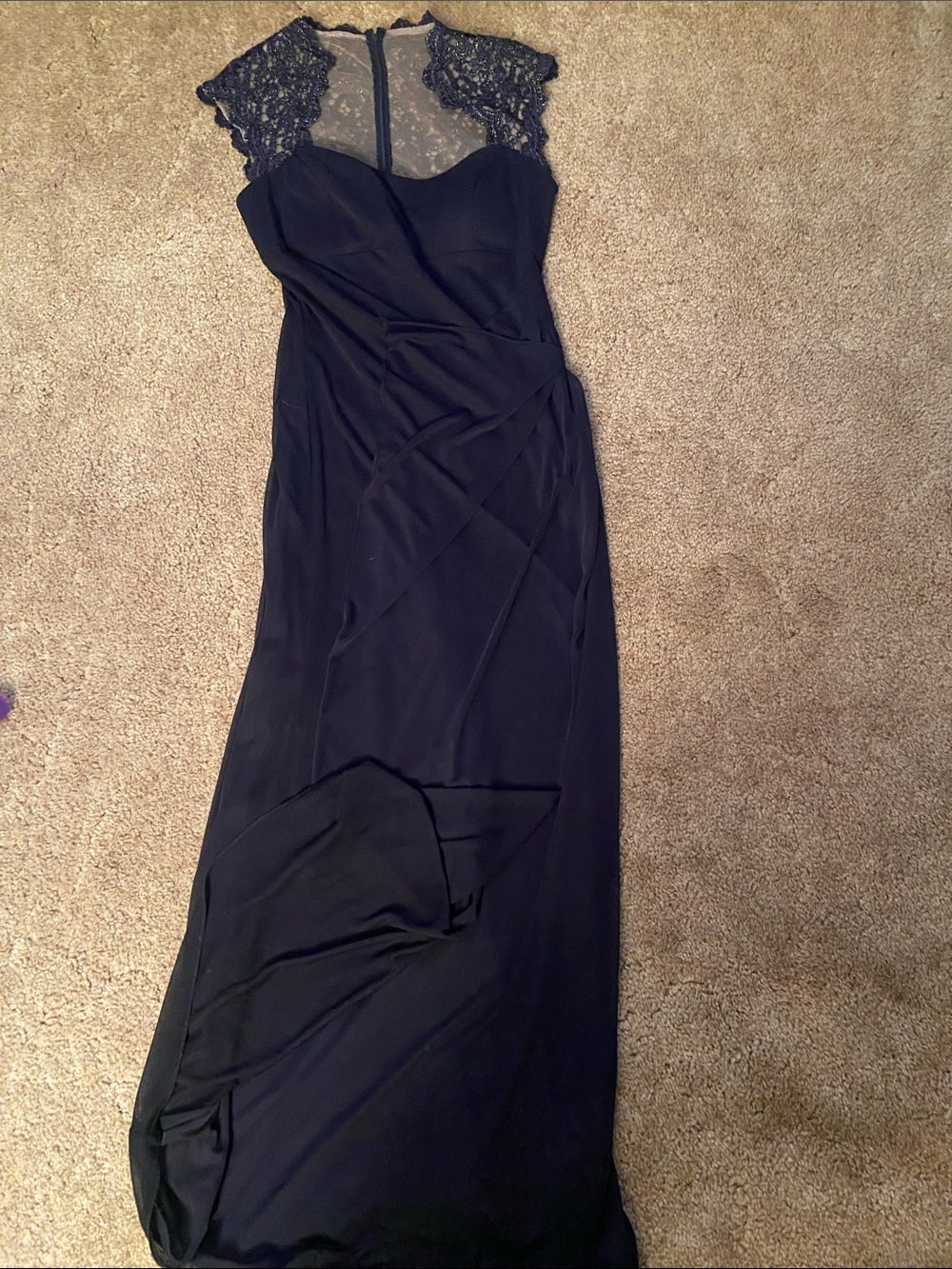 Xscape Lace Cap Sleeve Maxi Dress